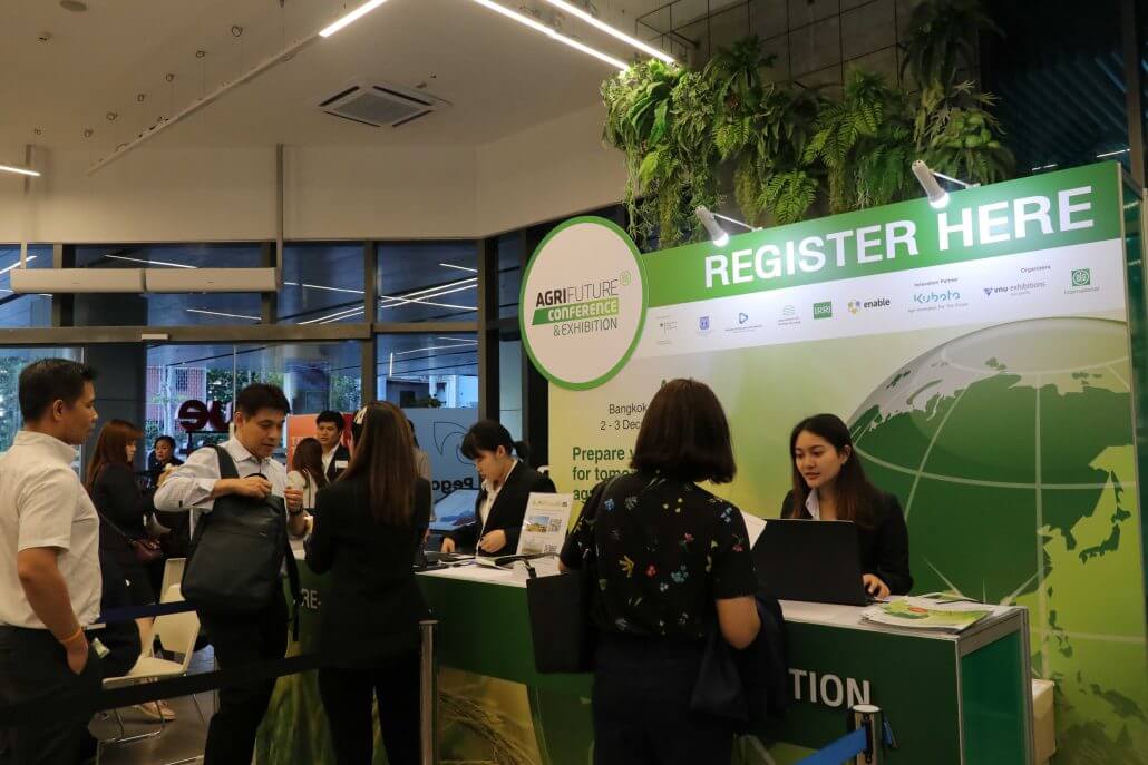 AgriFuture exhibition booth with attendees networking and exploring agricultural solutions